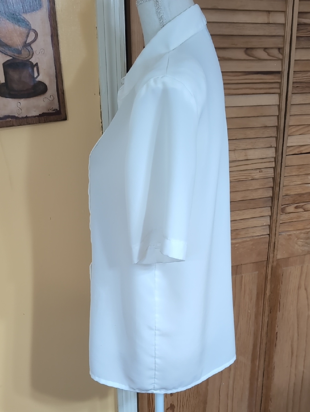 Vintage Kathy Che White Blouse Short Sleeves Gorgeous Gold Buttons 12 L - Picture 6 of 9